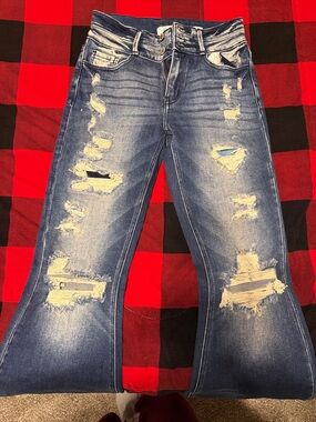 KanCan Distressed Medium Blue Flare Jeans